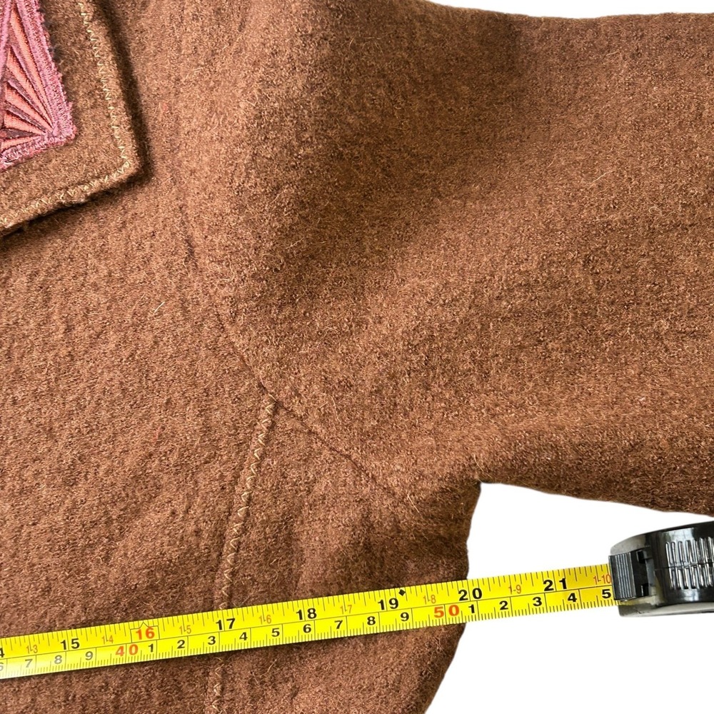 Carson Boiled Wool Jacket Brown Embroidered Art To Wear Coat Women's‎ M Canada - Picture 6 of 10